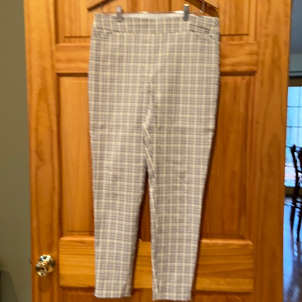 Cream Plaid Pull On Slacks